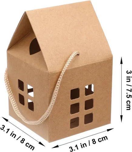 Vista 2 de Cajas de regalo en forma de casa, 10 bolsas de mano para dulces y galletas, papel kraft ecológico, perfecto para fiestas de vacaciones, bodas