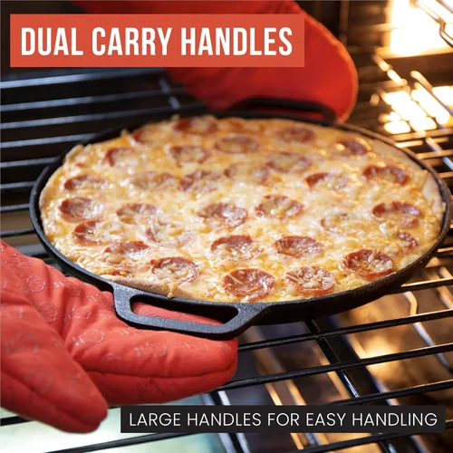 Vista 4 de Sartén de hierro fundido para pizza Chef Pomodoro, sartén de hierro fundido pre-sazonada de 12 pulgadas con asas, sartén dosa para dosa Tawa Roti