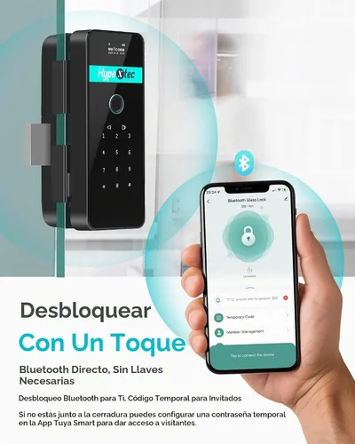 Vista 2 de Cerraduras de puerta de vidrio inteligentes mejoradas para puertas de vidrio sin marco, cerrojos de entrada sin llave con control de aplicación