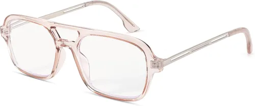 Vista 9 de FEISEDY Gafas de lectura retro cuadradas con bloqueo de luz azul para mujeres y hombres de los años 70, anteojos planos de aviador antifatiga