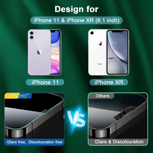 Vista 2 de Protector de pantalla de luz azul para iPhone 11, iPhone XR (6.1") HD con bloqueo de luz azul, película de vidrio templado, protección