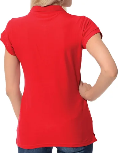 Vista 3 de Polo de manga corta para mujer 100% algodón ajustado para mujer (EE.UU., Alpha, L, regular, regular, rojo), Rojo