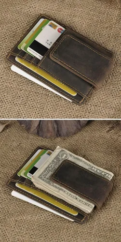 Vista 6 de Le'aokuu - Funda para tarjetas de crédito con imán y clip de piel auténtica