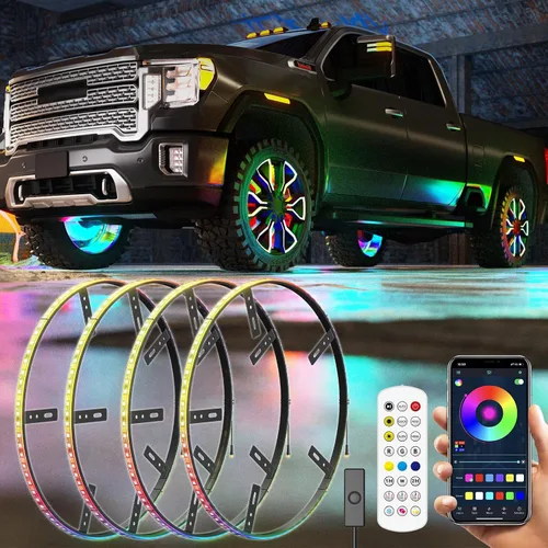 Vista 10 de Luces de rueda SUNPIE para camiones, luces de anillo de rueda de color de ensueño para coches con amplio ángulo para SUV con llanta de 17 pulgadas