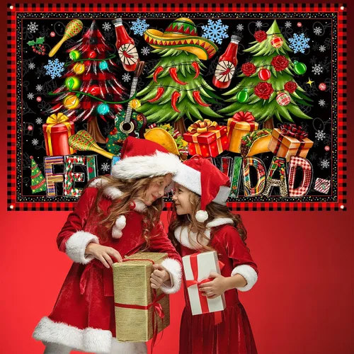 Vista 4 de Decoraciones de Feliz Navidad, telón de fondo para fotografía, pancarta de Navidad mexicana, decoraciones de Navidad y suministros para fiesta