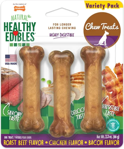 Vista 24 de Nylabone Healthy Edibles Masticables Naturales para Perros de Larga Duración con Sabor a Tocino para Perros, X-Pequeño/Muy Pequeño (2 Unidades)