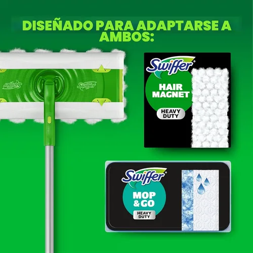 Vista 12 de Swiffer Kit de iniciación de lujo para el cabello con poste plegable, 9 paños secos con imán para el cabello, 2 paños húmedos adicionales para mopa