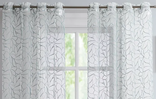 Vista 5 de Warm Home Designs Par de 2 cortinas de longitud corta de 54 pulgadas de ancho x 63 pulgadas de largo, cortinas transparentes bordadas con bordado
