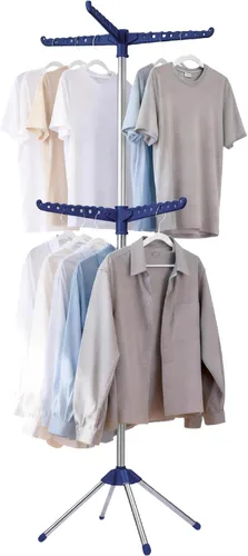 Vista 10 de Beaudaily Tendedero de secado de ropa, plegable, estante de secado de ropa interior de 59 pulgadas con 3 brazos giratorios, acero inoxidable Negro +