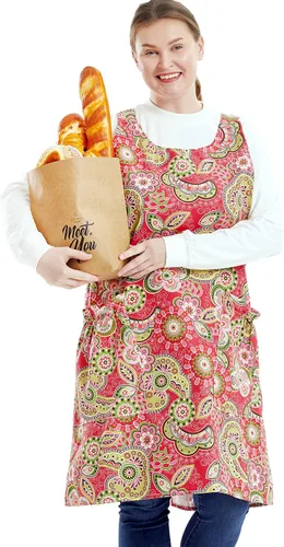 Vista 40 de Delantales grandes de talla grande para mujer con bolsillos de algodón y lino para hornear cocina