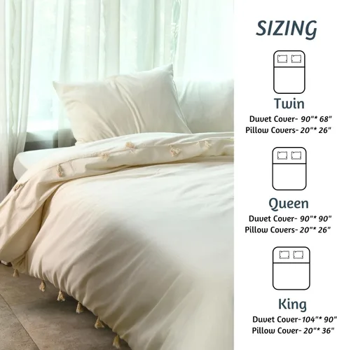 Vista 5 de Folkulture Juego de ropa de cama Queen - Funda nórdica ultra suave 100% algodón, juego de 3 piezas con 2 fundas de almohada (avena, sólido)