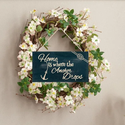 Vista 2 de TOMATO FANQIE Seaside Home is Where The Anchor Drops Nautical Shabby Chic - Placa colgante para baño/cocina, accesorio de regalo de 10 x 5 pulgadas