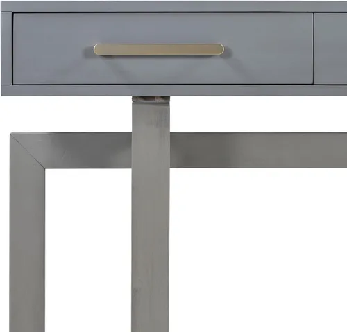 Vista 8 de Moderna mesa consola con 3 cajones de almacenamiento y mango de metal, elegante mesa de entrada de madera extra larga para pasillo, sala de estar