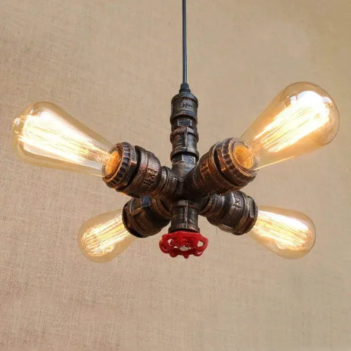 Vista 4 de Industrial Vintage Bare Edison Bulbos Tubos de Agua Colgante Lámpara Lámpara Rústica Colgante Luminaria con 4 Enchufes de Bombilla 160W Acabado 4