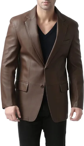 Vista 2 de BGSD Chaqueta deportiva de piel de cordero con 2 botones para hombre (regular, grande y alta y corta)