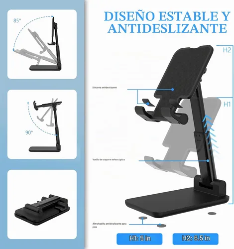 Vista 7 de Soporte para Teléfono Celular, Ángulo y Altura Ajustables Soporte para Teléfono Celular para Escritorio, Plegable y Portátil, Almohadilla