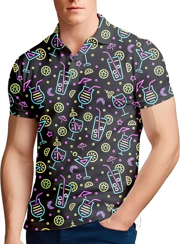 Vista 5 de Camisa de golf de los años 80 para hombre, ajuste seco, manga corta, estampada, divertidas, camisas de golf de los años 90 para hombre