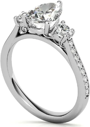Vista 6 de Anillo de compromiso hecho a mano de plata 925, oro sólido de 10 K14 K18 quilates, anillo solitario de moissanita de corte pera de 2 quilates