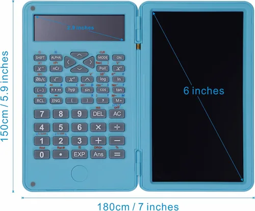 Vista 3 de Calculadora científica con tableta de escritura LCD borrable, pantalla de 2 dígitos de mano, tamaño de bolsillo, calculadoras portátiles