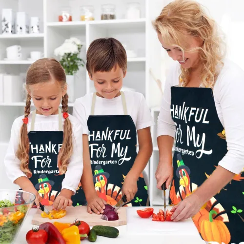 Vista 7 de Delantal de cocina de Acción de Gracias, delantal de cocina para hombres y mujeres, delantal de cocina de otoño, delantal de calabaza y pavo