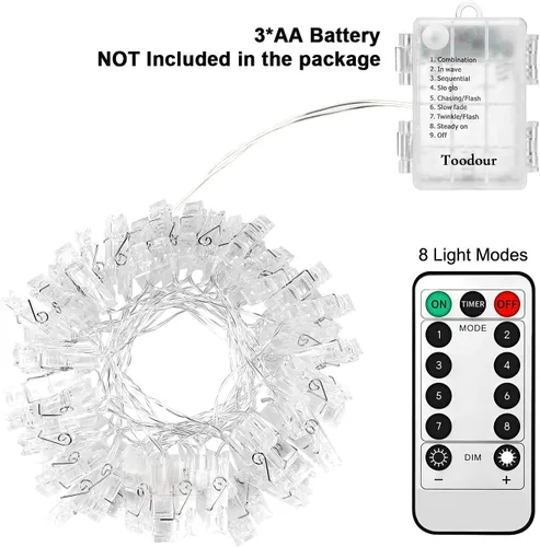 Vista 4 de eTel Like Stray Kids Merch - Luz LED con clip de 4 colores con tarjetas fotográficas grandes, control remoto de 10 pies, 20 LED y 30 tarjetas Lomo
