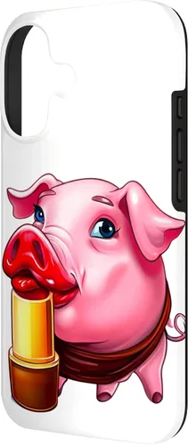 Vista 2 de Funda para iPhone 17 con lápiz labial para niñas en un cerdo