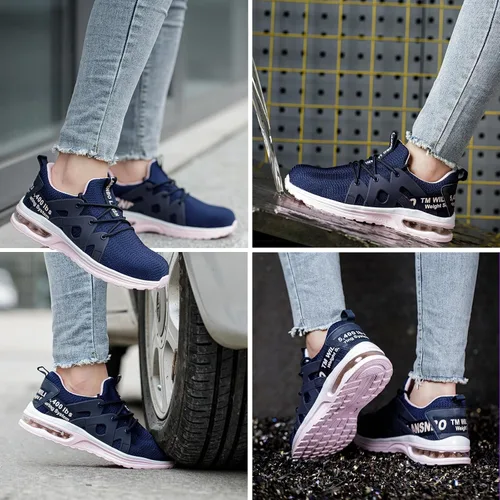 Vista 6 de Zapatos de punta de acero para mujer, zapatos de trabajo de seguridad indestructibles, con amortiguación de aire, ligeros, transpirables, zapatos