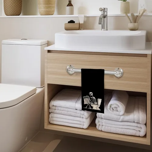 Vista 2 de Toallas de mano decorativas de esqueleto gótico para baño, regalos góticos para mujeres, decoración de baño de Halloween, divertidas toallas de mano