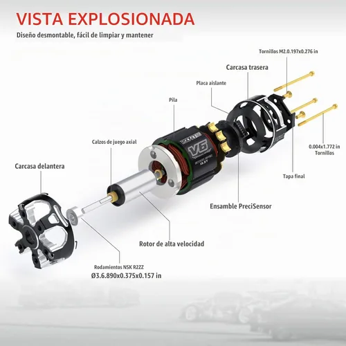 Vista 4 de Superar Hobby Rocket 540-V6-sensored Brushless 21.5Tkv Eje 5.0 Motor Uso para 1:10 RC Racing Car (Eje 5.0, 21.5T kv)