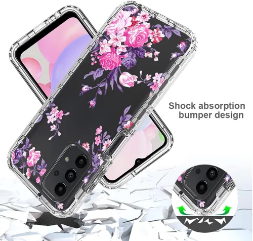 Vista 7 de Funda para Galaxy A13 4G/A13 LTE 4G SM-A135F con protector de pantalla de vidrio templado, cuerpo completo transparente floral TPU Slim Funda