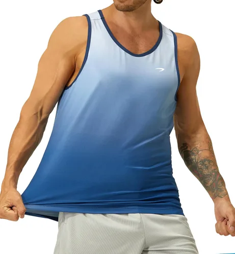 Vista 2 de KPSUN Camisetas deportivas sin mangas para hombre, de secado rápido, para gimnasio, fisicoculturismo, fitness, para playa, correr, entrenamiento