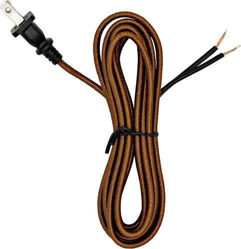 Vista 5 de Creative Hobbies Cable de lámpara eléctrica cubierto de tela de rayón con enchufe de extremo, extremos pelados listos para cableado - 8 pies, SPT-2