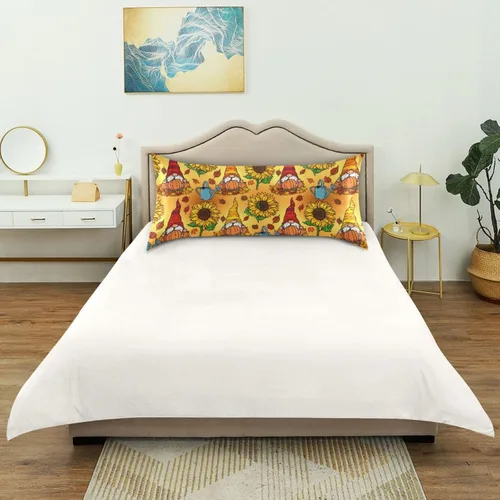 Vista 4 de Nander Funda de almohada de satén para cabello y piel, gnomo de calabaza otoñal, fundas de almohada de seda suave sin cremallera, funda de almohada