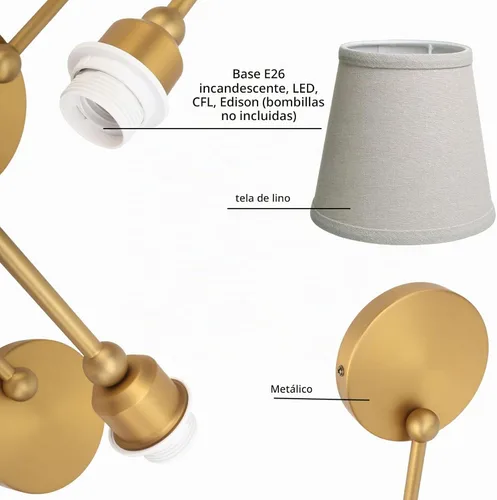 Vista 6 de Pathson Antique Linen Fabric Wall Sconces Set of 2, Hardwired Curved Arm Bathroom Vanity Light, Indoor Wall Decor Lamp for Living Room, Kitchen