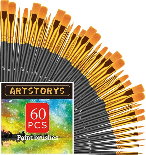 Vista 19 de Juego de pinceles de pintura, 30 piezas de pinceles de pintura para pintura acrílica, pincel de pintura al óleo, acuarela y acrílica, pinceles