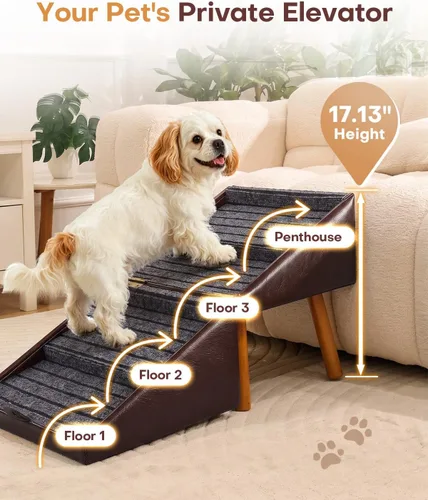 Vista 4 de Rampa plegable para perros para sofá, rampa antideslizante de madera para marrón burdeos
