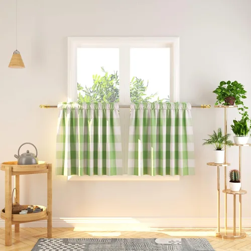 Vista 53 de Cenefas de cortina para ventana de 16 pulgadas de largo, 2 paneles de cuadros búfalo, cortinas pequeñas con bolsillo para barra, estilo clásico