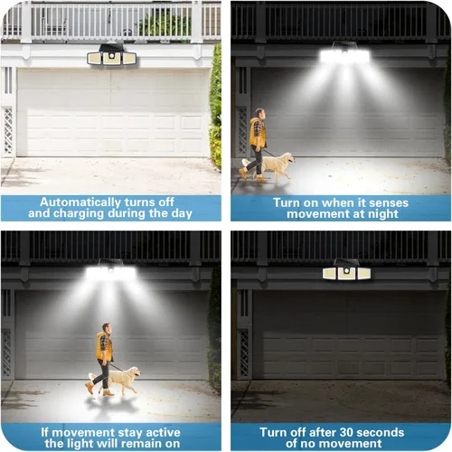 Vista 10 de AmeriTop Luces Solares para Exteriores, Paquete de 2 Luces LED Inalámbricas con Sensor de Movimiento Solar de Alto Brillo; 3 Cabezales Ajustables