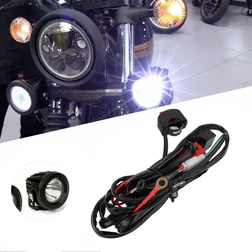 Vista 8 de Kit de arnés de cableado de luz LED para motocicleta, kit de arnés de cableado de barra de luz LED, interruptor de manillar de motocicleta
