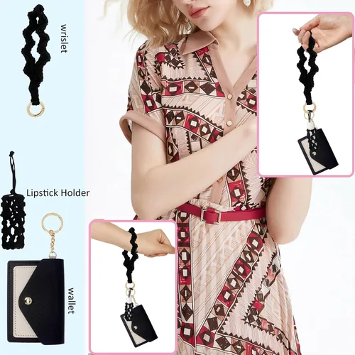 Vista 7 de BIHRTC Llavero de pulsera boho con soporte para lápiz labial, pulsera hecha a mano