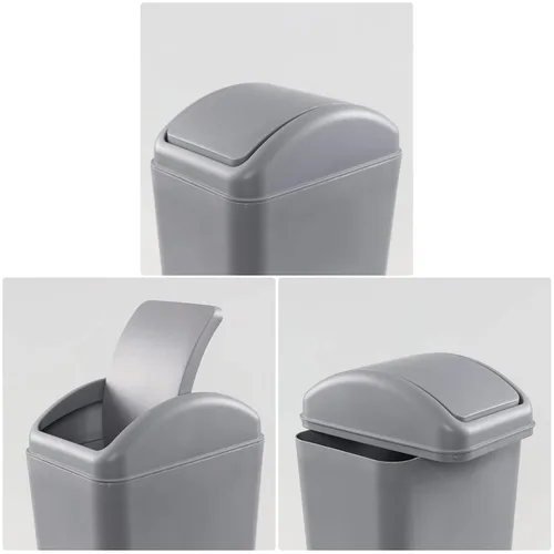 Vista 3 de Esdiplot - Cubo de basura con tapa oscilante de 3.5 galones, cubo de basura de plástico con tapa abatible, color gris