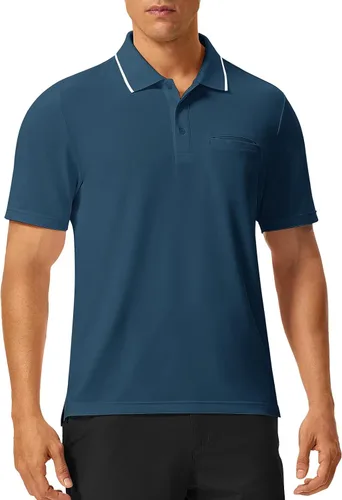 Vista 25 de Rdruko Camisas polo para hombre de manga corta, secado rápido, para golf y deportes al aire libre con bolsillo 01 Negro