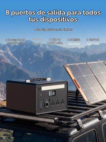 Vista 4 de Portable Power Station 1000W 1008Wh LiFePO4 140W USB-C 3AC 8Port Gray
