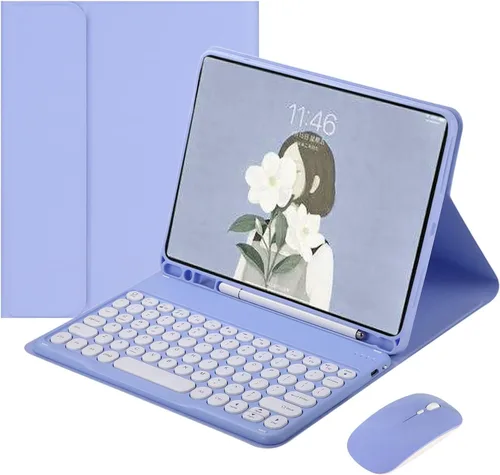 Vista 12 de Ratón de teclado para Galaxy Tab S6 Lite de 10.4 pulgadas 2024/2022/2020 Funda de teclado con mouse, bonita funda de teclado de color BT Negro