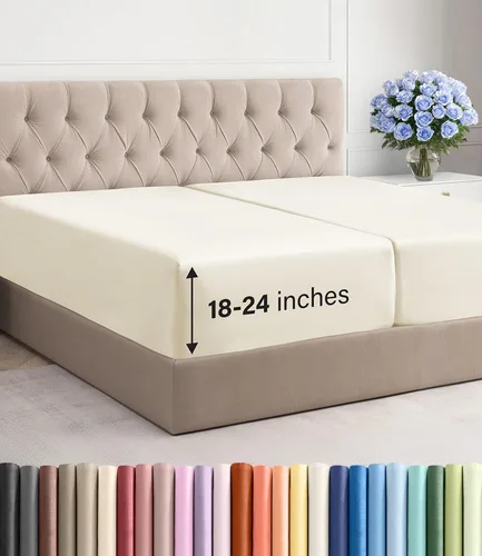 Vista 63 de Sábana bajera ajustable extra profunda Twin XL – Sábana bajera individual de lujo de hotel solamente – Se adapta fácilmente a colchones de 18 a 24