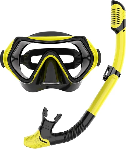 Vista 8 de Equipo de esnórquel para adultos, juego de máscara de esnórquel JRing con vidrio templado de 180 grados, gafas antivaho para buceo, esnórquel