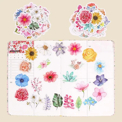 Vista 5 de Knaid Juego de calcomanías de flores (360 piezas) calcomanías florales decorativas surtidas para álbumes de recortes, planificador, suministros