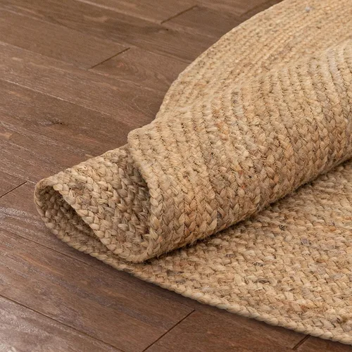Vista 5 de Well Woven Brienne - Alfombra de yute trenzada a mano, color natural, 4 pies, redonda
