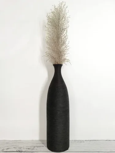 Vista 4 de Jarrón moderno de cerámica negra, jarrones pequeños de cuello estrecho de 13.3 pulgadas, jarrones de cerámica decorativos, chimenea, decoración