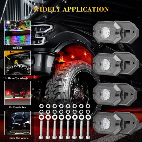 Vista 6 de Kits de luces LED RGB con control Bluetooth, impermeables, multicolor, luces LED de neón subterráneo, luces para camión, SUV, ATV, UTV, barco